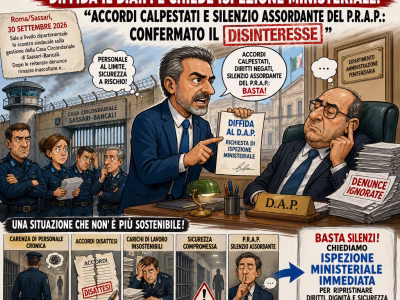 SARDEGNA, CARCERE DI SASSARI: IL PRESIDENTE NAZIONALE CON.SI.PE. MIMMO NICOTRA DIFFIDA IL D.A.P. E CHIEDE ISPEZIONE MINISTERIALE. “ACCORDI CALPESTATI E SILENZIO ASSORDANTE DEL P.R.A.P.: CONFERMATO IL SIT-IN DI PROTESTA”.