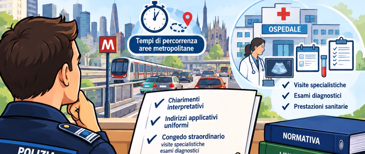 Richiesta di chiarimento interpretativo e di emanazione di indirizzi applicativi uniformi in materia di congedo straordinario per visite specialistiche, esami diagnostici e prestazioni sanitarie ai sensi dell’art. 7, comma 4, D.P.R. n. 39/2018, con particolare riferimento alla valutazione dei tempi di percorrenza nelle aree metropolitane.